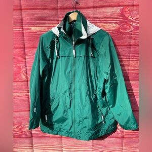 Vtg Nautica L women’s classic double zip Green Hooded Windbreaker Rain Jacket